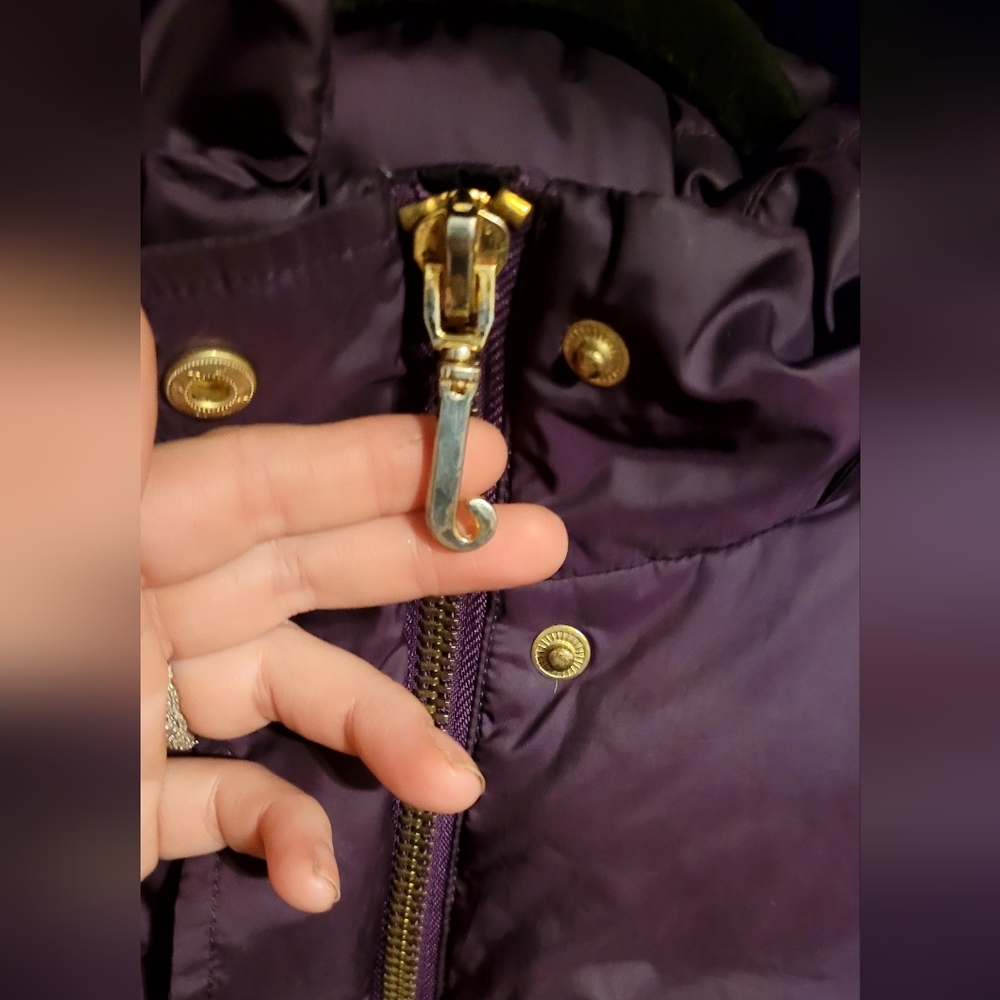 Juicy Couture dark purple down hooded bomber jacket with gold buttons Size Small - Picture 5 of 15